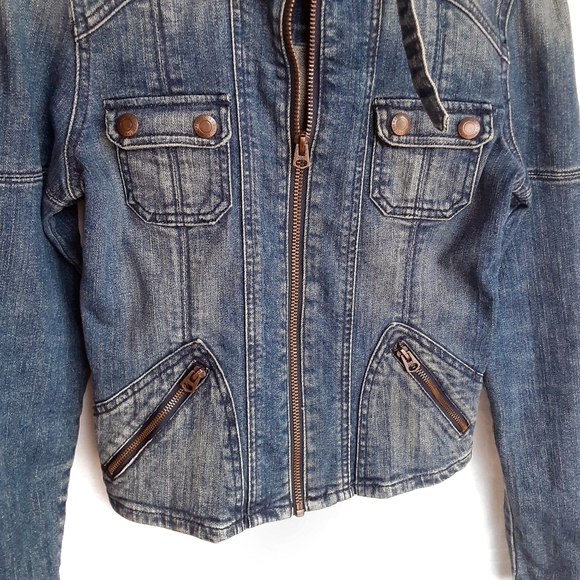 VTG ABERCROMBIE & FITCH Moto Style Denim Jean Jacket Size XSmall / Small - Picture 4 of 8